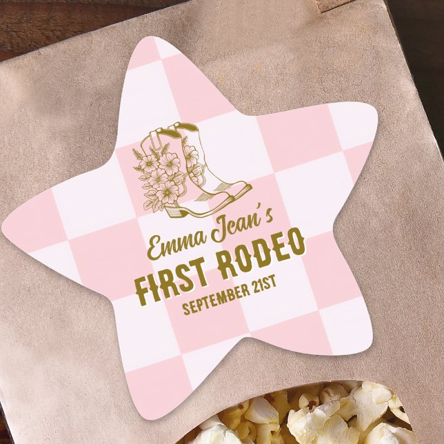 Sticker Étoile First Rodeo Brown Cowgirl Boots 1st Birthday (First Rodeo Brown Cowgirl Boots 1st Birthday Star Sticker)