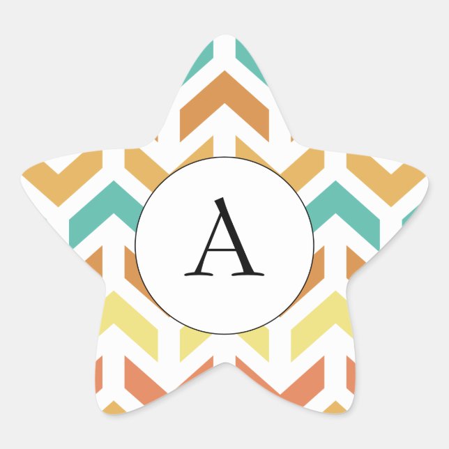Sticker Étoile Flèches rétro Chevron Orange Turquoise Or initial (Devant)