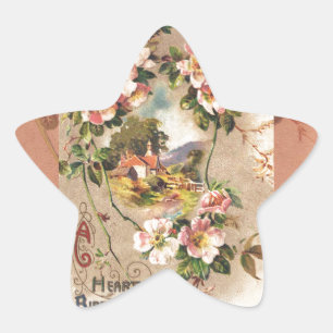 Sticker Étoile Fleur de naissance victorienne de l'époque 1800