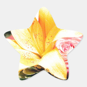 Sticker Étoile fleurs de mariage rose orange étoile lis rose