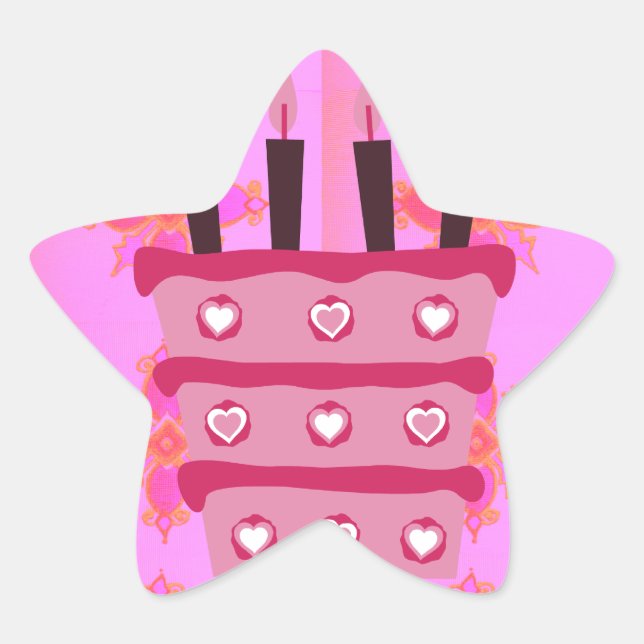 Sticker Étoile Gâteau d'anniversaire floral pour elle / Filles Ar (Devant)