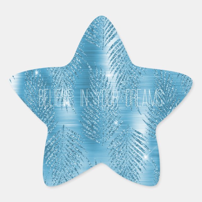 Sticker Étoile Glam Aqua Blue Parties scintillant tropicales Feui (Devant)