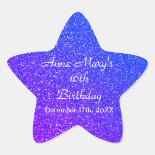 Sticker Étoile Glittery Blue Sparkle 16e anniversaire Nom personn