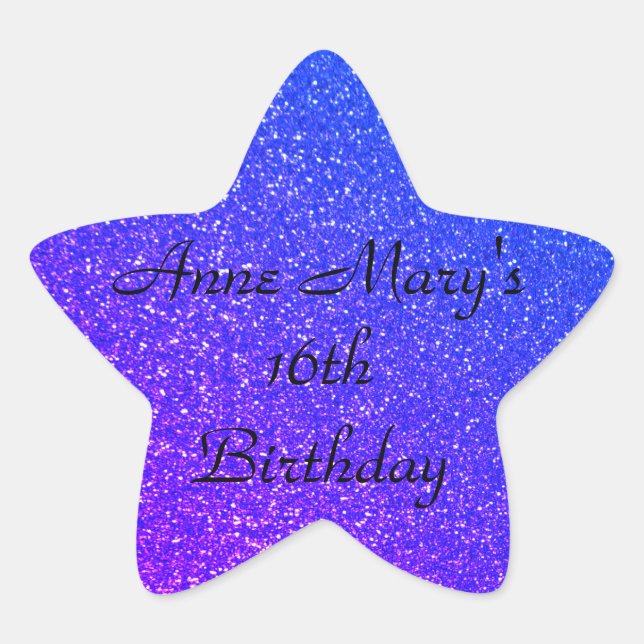 Sticker Étoile Glittery Blue Sparkle 16e anniversaire Nom personn (Devant)