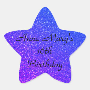 Sticker Étoile Glittery Blue Sparkle 16e anniversaire Nom personn