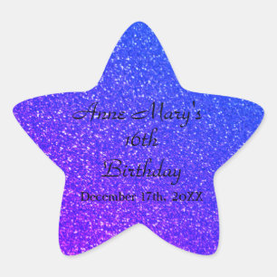 Sticker Étoile Glittery Blue Sparkle Nom personnalisé 16e anniver