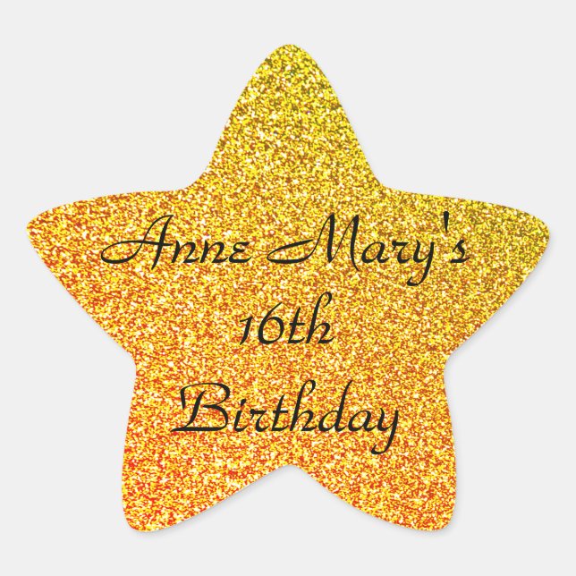 Sticker Étoile Glittery Gold Sparkle 16e anniversaire Nom personn (Devant)