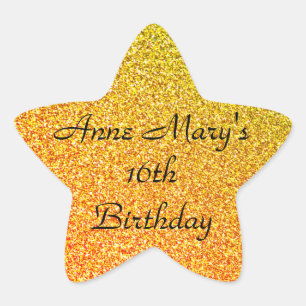 Sticker Étoile Glittery Gold Sparkle 16e anniversaire Nom personn