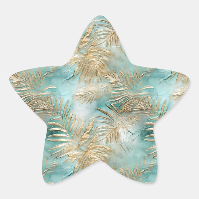 Sticker Étoile Gold Aqua White Feuilles tropicaux (Devant)