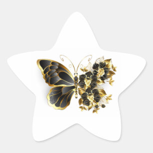 Sticker Étoile Gold flower Butterfly with Black Orchid