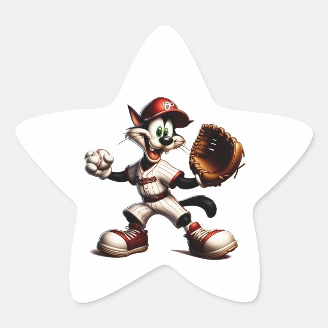 Sticker Étoile Goofy Cat Baseball Pitcher Monte (Devant)