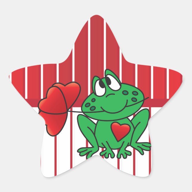 Sticker Étoile Grenouille d'amour sur bandes rouge et blanche (Devant)