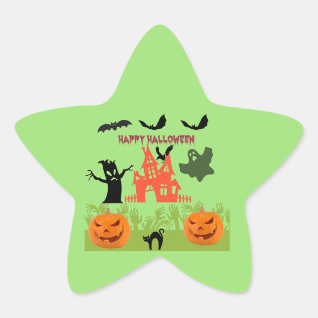 Sticker Étoile Halloween terrifiant Menacing Tree Citrouille sini (Devant)