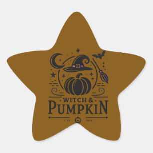 Sticker Étoile Halloween Witch Casquette et Citrouille Design Mag
