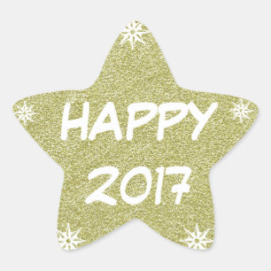 Sticker Étoile Happy 2017, Happy New Year Gold Parties scintillan