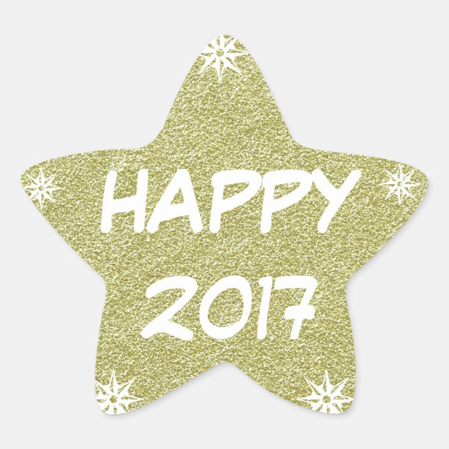 Sticker Étoile Happy 2017, Happy New Year Gold Parties scintillan (Devant)
