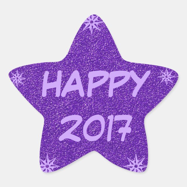 Sticker Étoile Happy 2017, Happy New Year Purple Parties scintill (Devant)