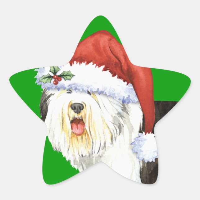 Sticker Étoile Happy Howlidays Old English Sheepdog (Devant)