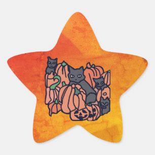 Sticker Étoile Hauné avec soin : Chats et Citrouilles à Halloween