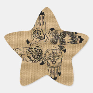 Sticker Étoile Henné mains 4 Carré Paisley tatouage Vintage