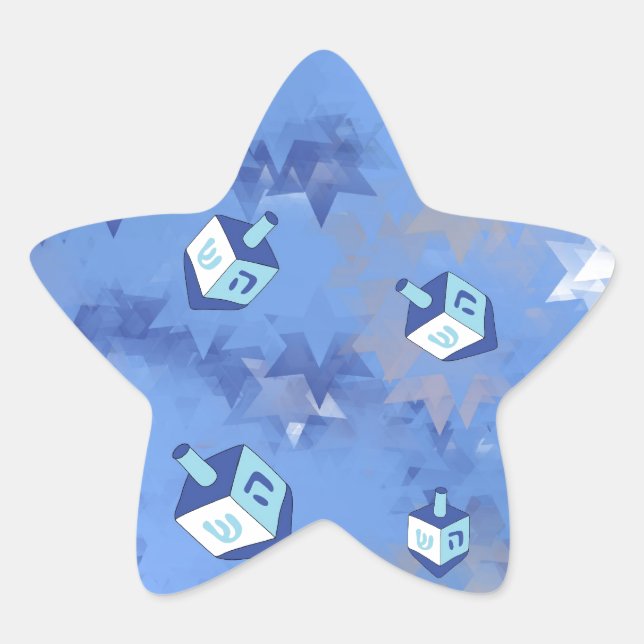 Sticker Étoile Heureux Hanoukka Falling Star et Dreidels (Devant)
