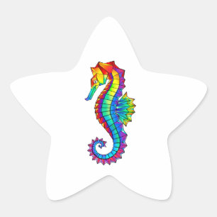Sticker Étoile Hippocampe polygonal arc-en-ciel