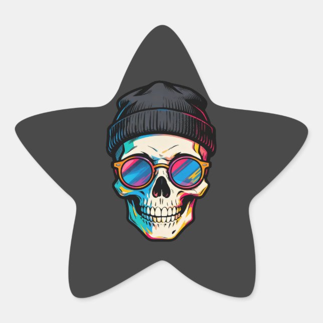 Sticker Étoile Hipster Crânien (Devant)