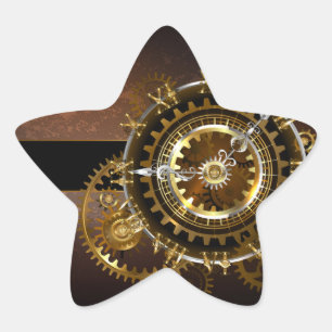 Sticker Étoile Horloge Steampunk avec des engrenages anciens