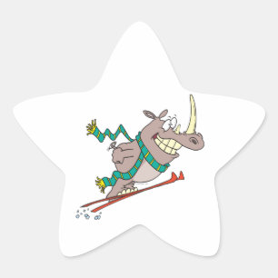 Sticker Étoile humoristique saut de ski skis dessin animé rhino