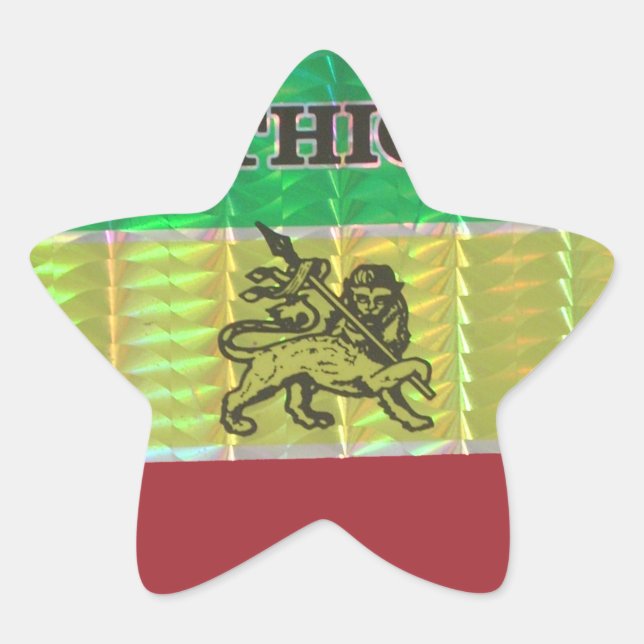 Sticker Étoile I Love Heart Ethiopie : Drapeau Art Motif (Devant)