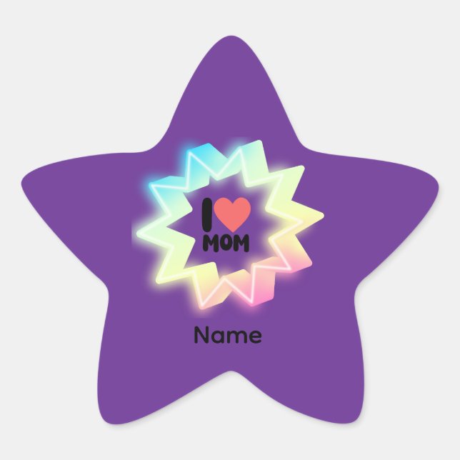Sticker Étoile I Love Mom Colorful Neon Star (Devant)