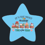 Sticker Étoile It's The Most Wonderful Time Of The Year<br><div class="desc">It's The Most Wonderful Time Of The Year Are you a fan of Santa, snowman, elf, reindeer, Christmas season? funny Christmas season My Cute Santa, snowman, reindeer They ride a train full of gifts and Christmas candy and snow around, the Christmas design is an excellent choice for you. Show the...</div>
