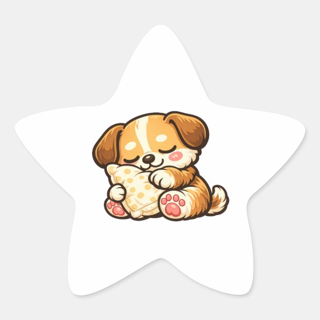 Sticker Étoile Joli chiot endormi avec oreiller (Devant)