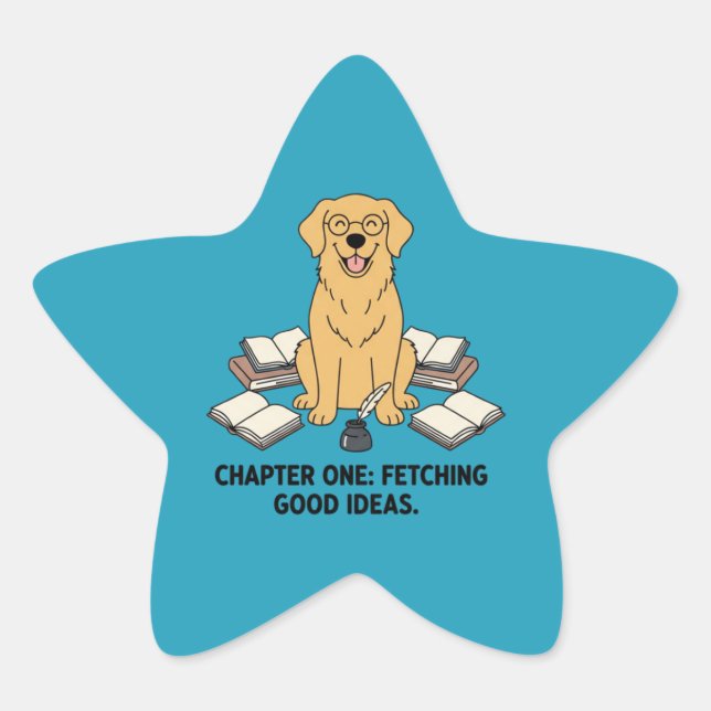 Sticker Étoile Journal adorable d'un chiot retriever doré étoile (Devant)