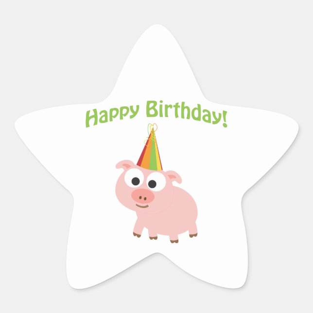 Sticker Étoile Joyeux anniversaire ! Cochon mignon (Devant)