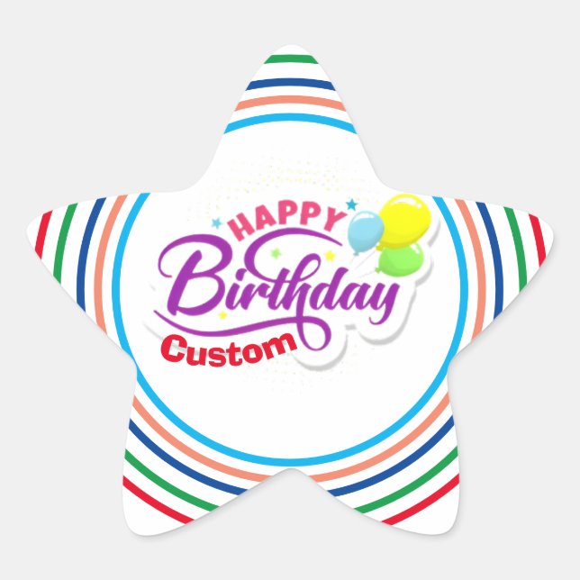 Sticker Étoile Joyeux Anniversaire Moderne Élégant Nom Customisé  (Devant)