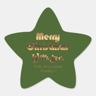 Sticker Étoile Joyeux Noël Elégant Faux Gold Typographie Vert