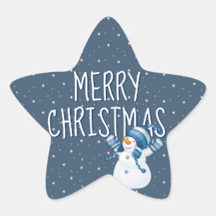 Sticker Étoile Joyeux Noël sur les étoiles et Snowman