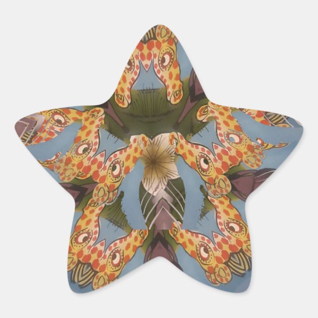 Sticker Étoile Kaleidoscope Giraffe Mandala : Safari Art Abstrait (Devant)