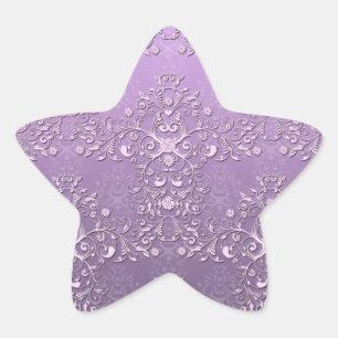 Sticker Étoile Lavande Élégante et Damassé Deux Tons Violet