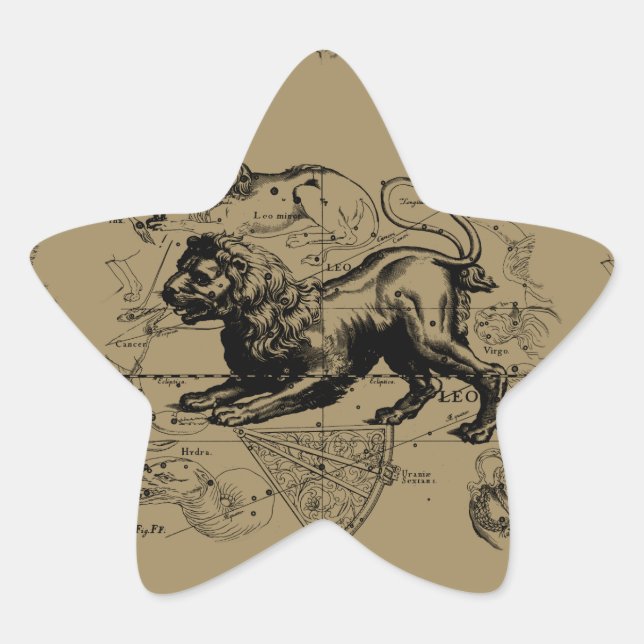 Sticker Étoile Leo Constellation Carte Hevelius vers 1690 (Devant)