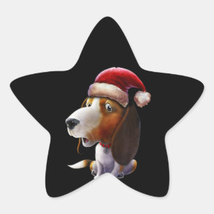 Sticker Étoile Les lumières de Noël Le Père Noël Le Beagle Cu