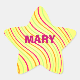 Sticker Étoile Lignes colorées sur le jaune avec le nom