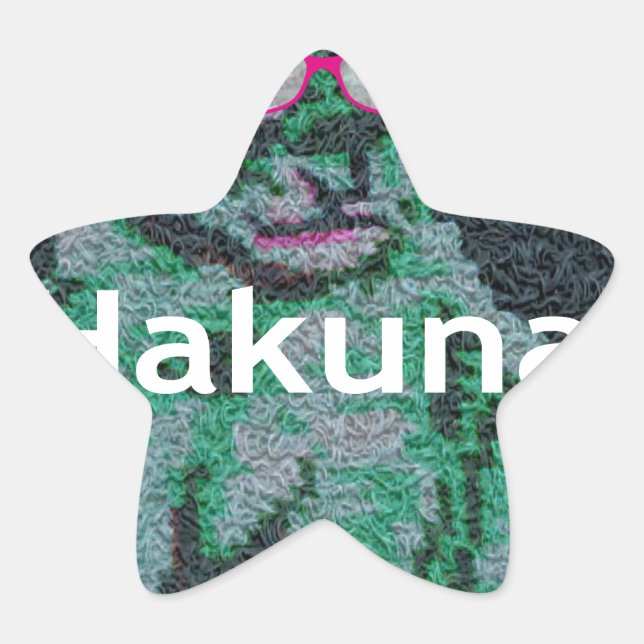 Sticker Étoile Lion vert avec lunettes roses "Hakuna Matata" Art (Devant)