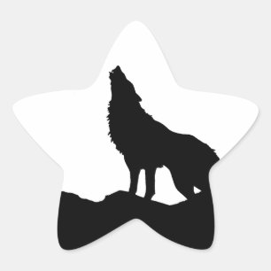 Sticker Étoile Loup solitaire debout sur une colline