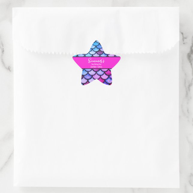 Sticker Étoile Magenta Purple Blue Mermaid Scales Plage Anniversa (Sac)