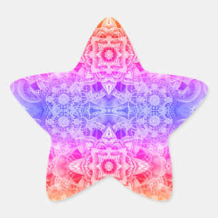 Sticker Étoile Mandala kaléidoscopique en bleu, jaune et rose