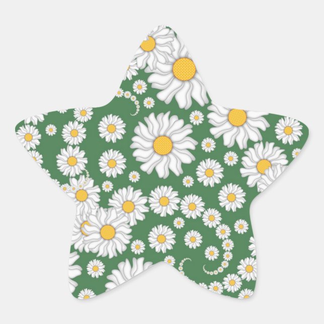 Sticker Étoile Marguerites blanches sur fond vert (Devant)