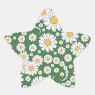 Sticker Étoile Marguerites blanches sur fond vert