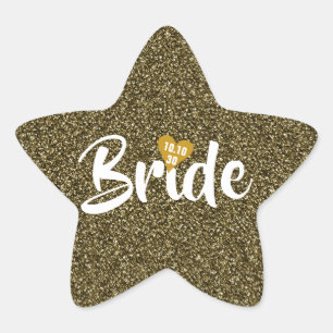 Sticker Étoile Mariée Date Cœur Paillettes Personnalisé Or